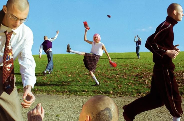 People running in a field